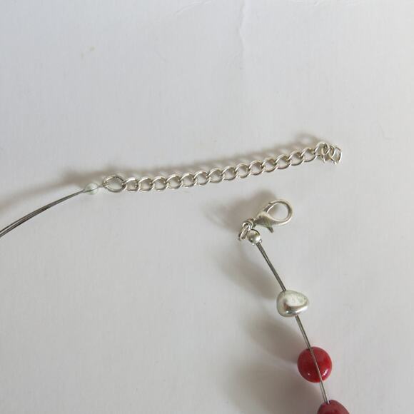 Necklace Multi Strand  Red and Silver Tone Beads with Lobster Clasp 18" Jewelry - Picture 6 of 7